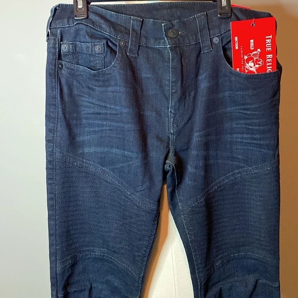 NWT True Religion 'Rocco' Relaxed Skinny Jeans in Dark Blue Denim (34W x 34L)